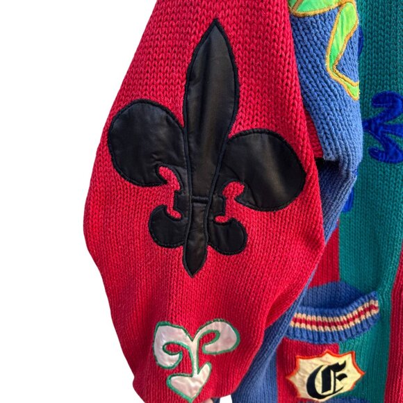 NO! Jeans Vintage 90s 80s Embroidered Knit Linen Cardigan House Of Windsor Crest - Picture 11 of 15